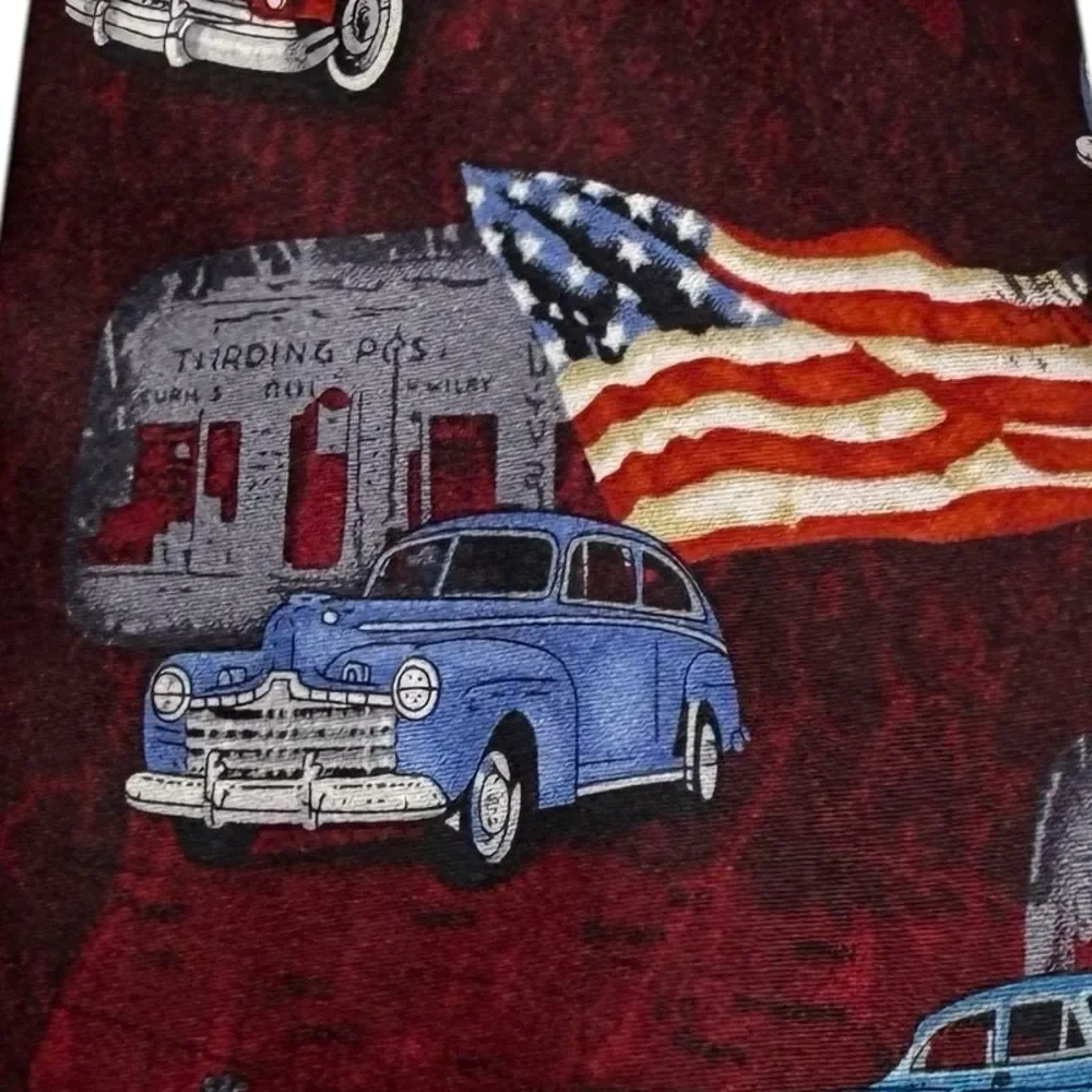 Tango Route 66 Classic Car USA Flag Silk Necktie Tie Handmade